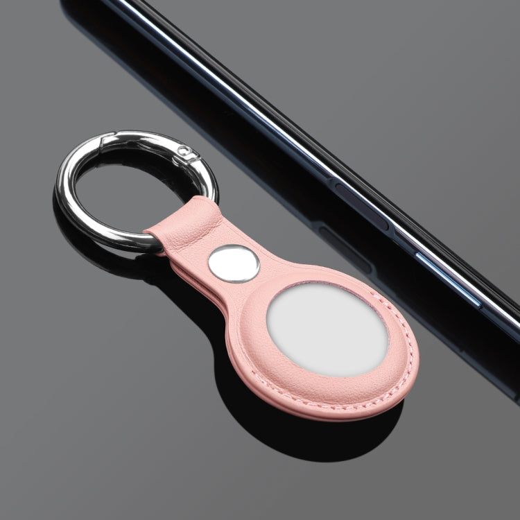 Anti-scratch Top-layer Cowhide Leather Case Cover with Switchable Keychain Ring for AirTag