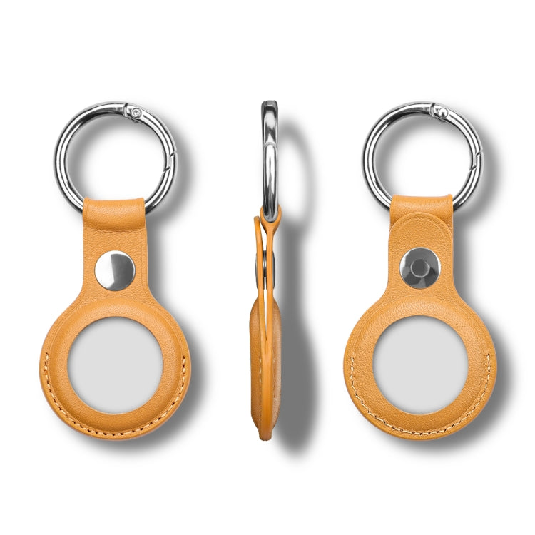 Anti-scratch Top-layer Cowhide Leather Case Cover with Switchable Keychain Ring for AirTag