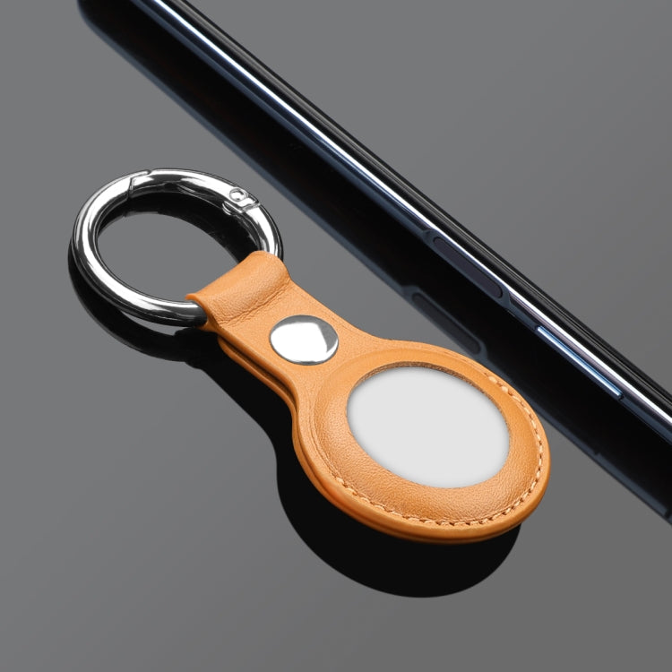 Anti-scratch Top-layer Cowhide Leather Case Cover with Switchable Keychain Ring for AirTag