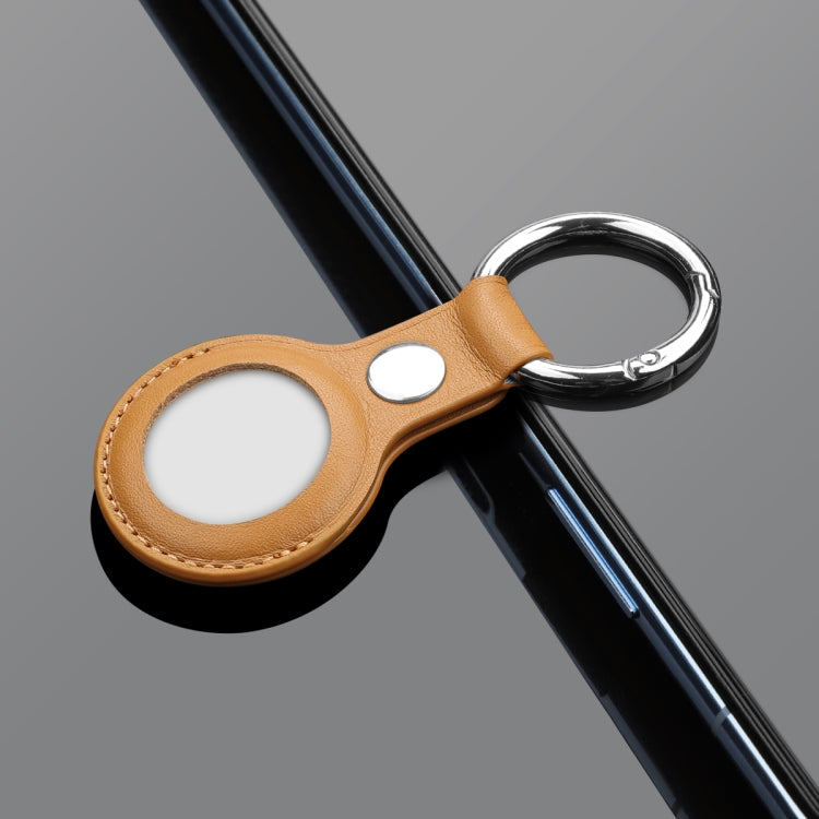 Anti-scratch Top-layer Cowhide Leather Case Cover with Switchable Keychain Ring for AirTag
