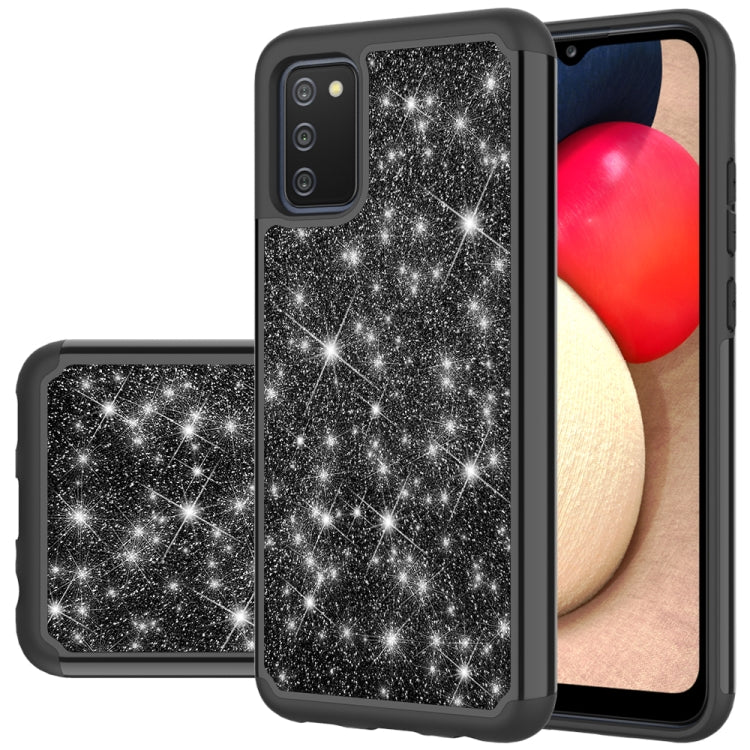 For Samsung Galaxy A02s (US Version) Glitter Powder Contrast Skin Shockproof Silicone + PC Protective Case
