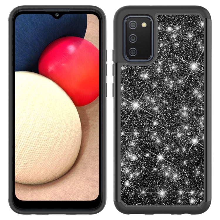 For Samsung Galaxy A02s (US Version) Glitter Powder Contrast Skin Shockproof Silicone + PC Protective Case