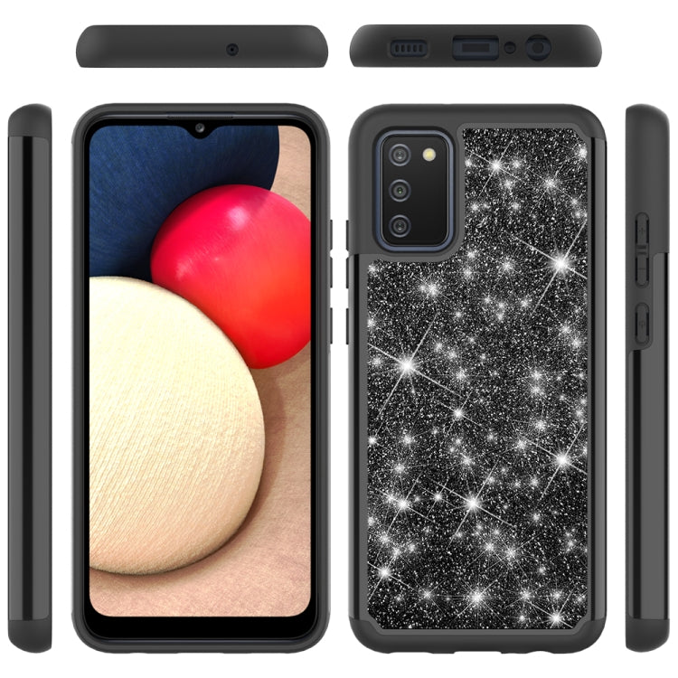 For Samsung Galaxy A02s (US Version) Glitter Powder Contrast Skin Shockproof Silicone + PC Protective Case