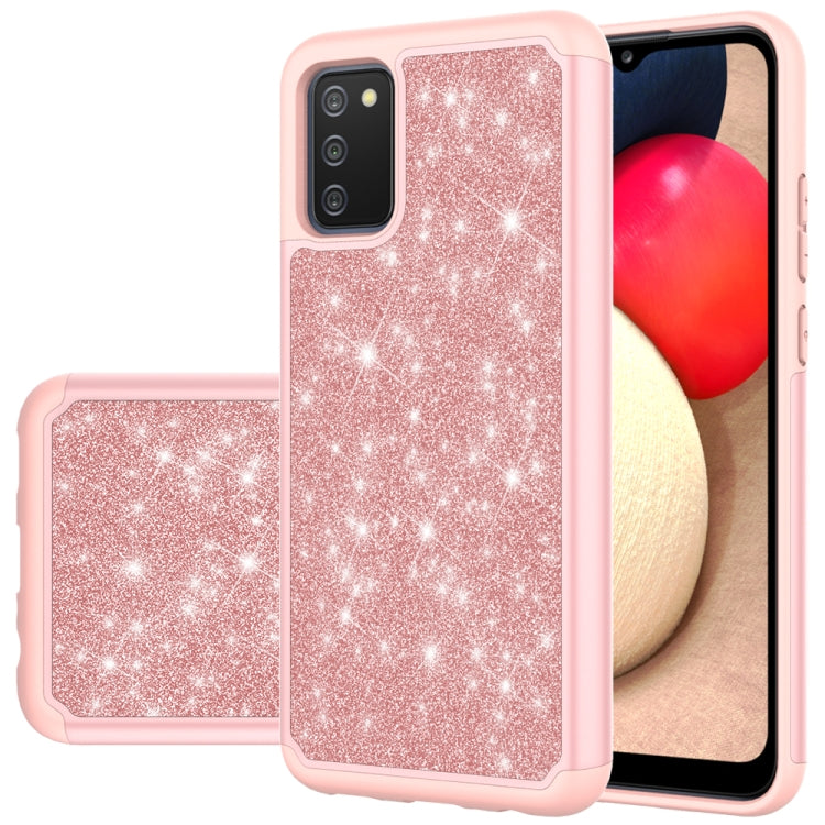 For Samsung Galaxy A02s (US Version) Glitter Powder Contrast Skin Shockproof Silicone + PC Protective Case