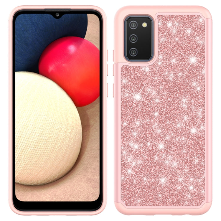 For Samsung Galaxy A02s (US Version) Glitter Powder Contrast Skin Shockproof Silicone + PC Protective Case