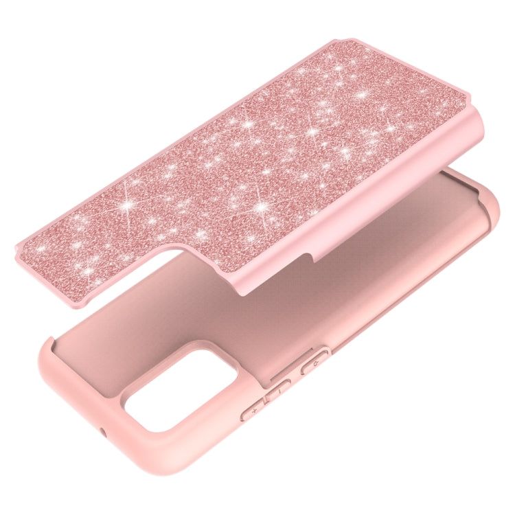 For Samsung Galaxy A02s (US Version) Glitter Powder Contrast Skin Shockproof Silicone + PC Protective Case