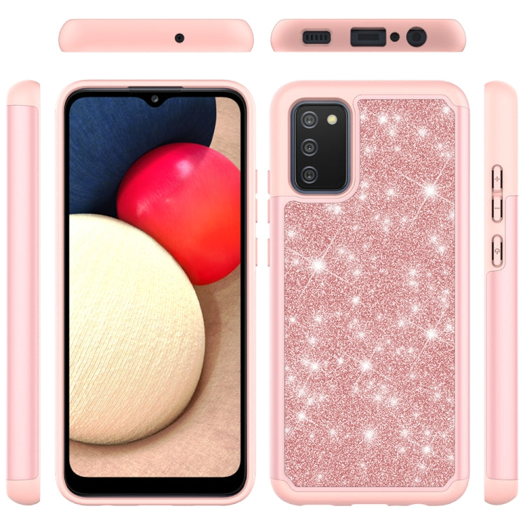 For Samsung Galaxy A02s (US Version) Glitter Powder Contrast Skin Shockproof Silicone + PC Protective Case