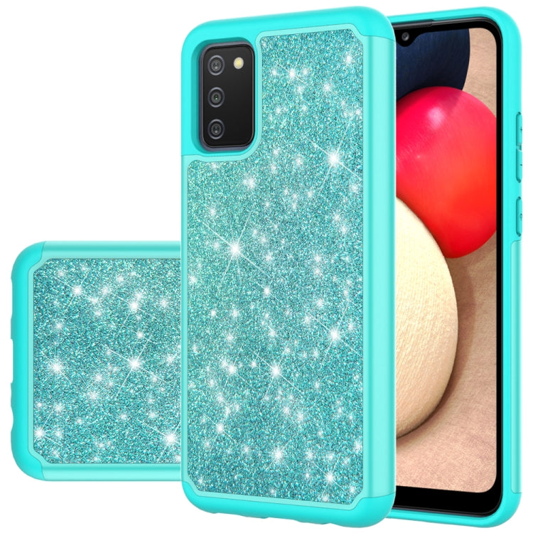 For Samsung Galaxy A02s (US Version) Glitter Powder Contrast Skin Shockproof Silicone + PC Protective Case