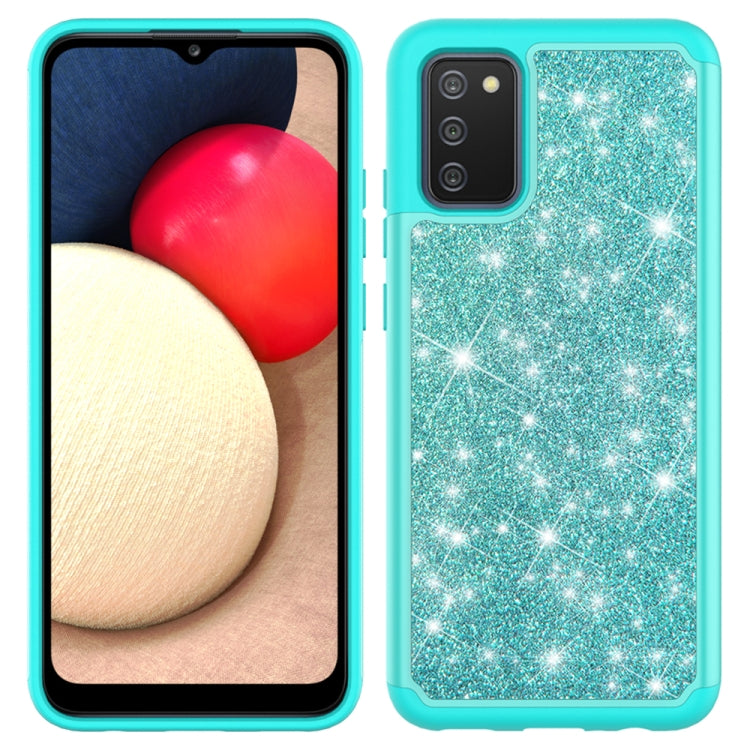 For Samsung Galaxy A02s (US Version) Glitter Powder Contrast Skin Shockproof Silicone + PC Protective Case