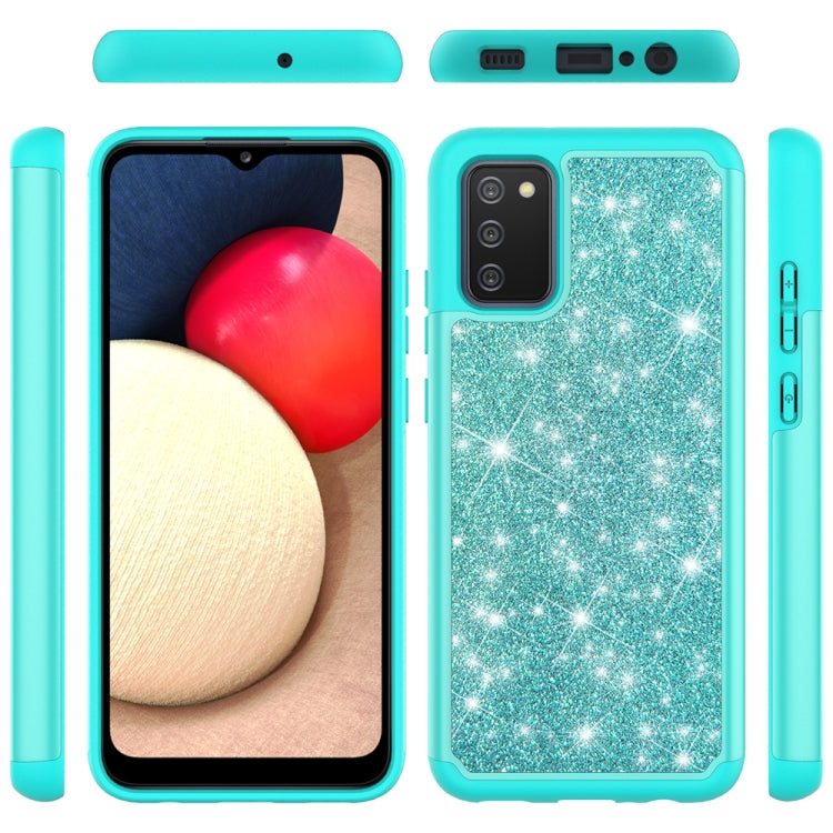 For Samsung Galaxy A02s (US Version) Glitter Powder Contrast Skin Shockproof Silicone + PC Protective Case