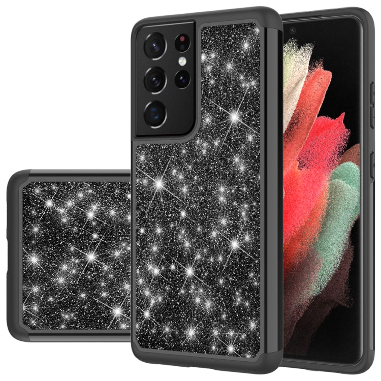 For Samsung Galaxy S21 Ultra 5G Glitter Powder Contrast Skin Shockproof Silicone + PC Protective Case