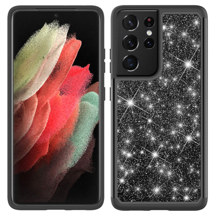 For Samsung Galaxy S21 Ultra 5G Glitter Powder Contrast Skin Shockproof Silicone + PC Protective Case
