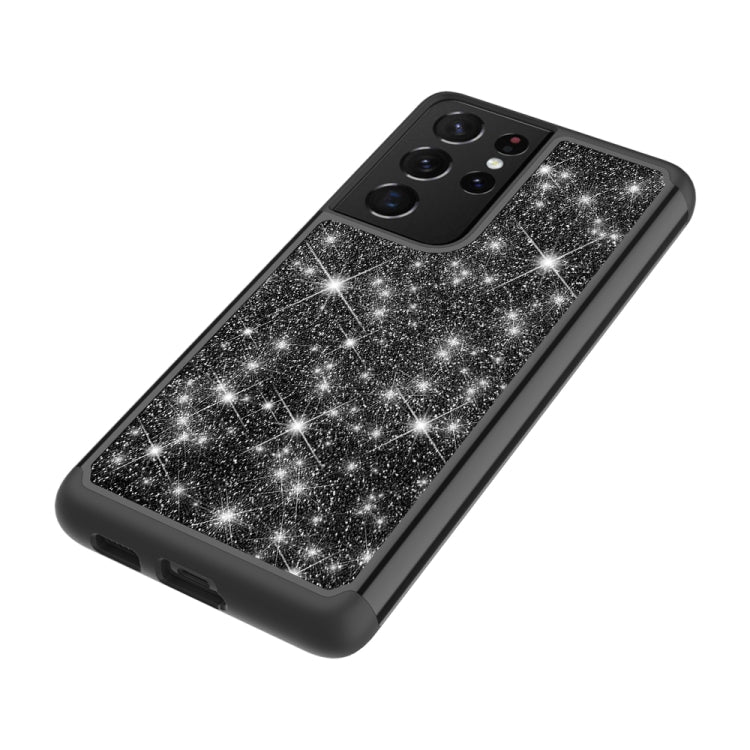 For Samsung Galaxy S21 Ultra 5G Glitter Powder Contrast Skin Shockproof Silicone + PC Protective Case