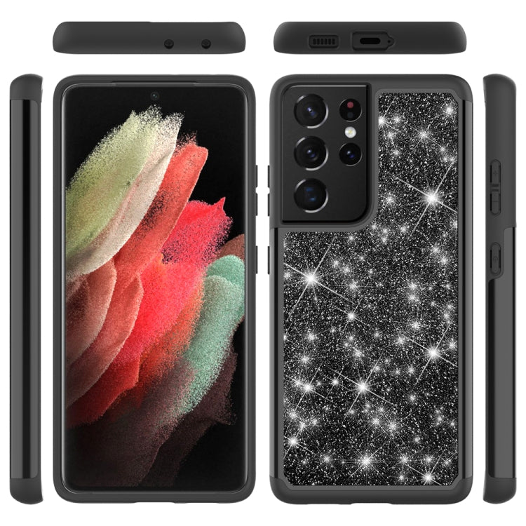 For Samsung Galaxy S21 Ultra 5G Glitter Powder Contrast Skin Shockproof Silicone + PC Protective Case