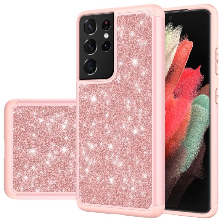 For Samsung Galaxy S21 Ultra 5G Glitter Powder Contrast Skin Shockproof Silicone + PC Protective Case