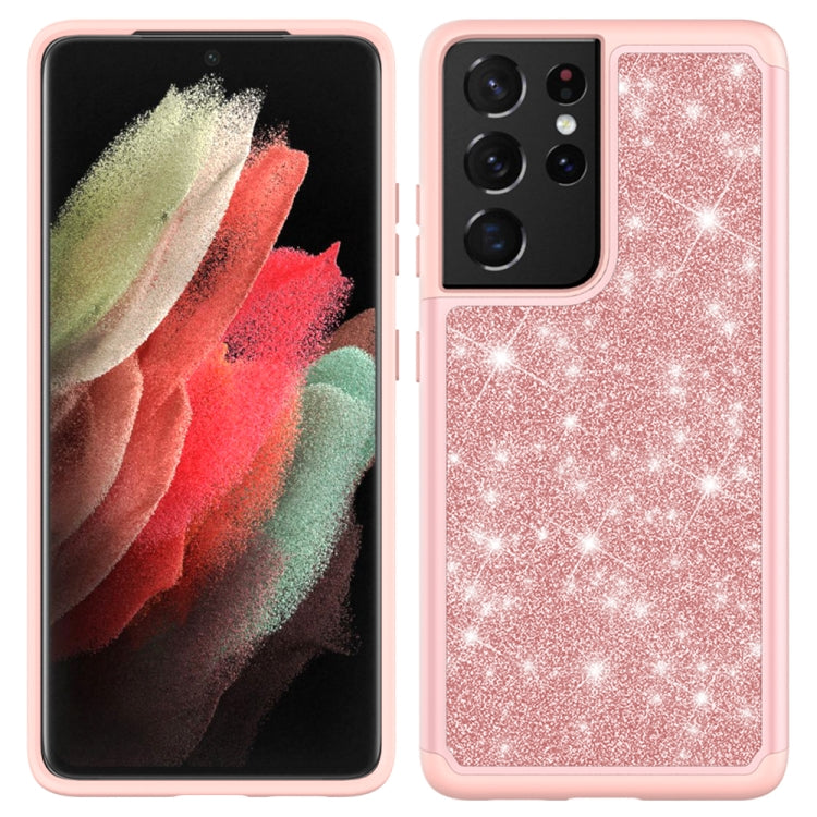 For Samsung Galaxy S21 Ultra 5G Glitter Powder Contrast Skin Shockproof Silicone + PC Protective Case