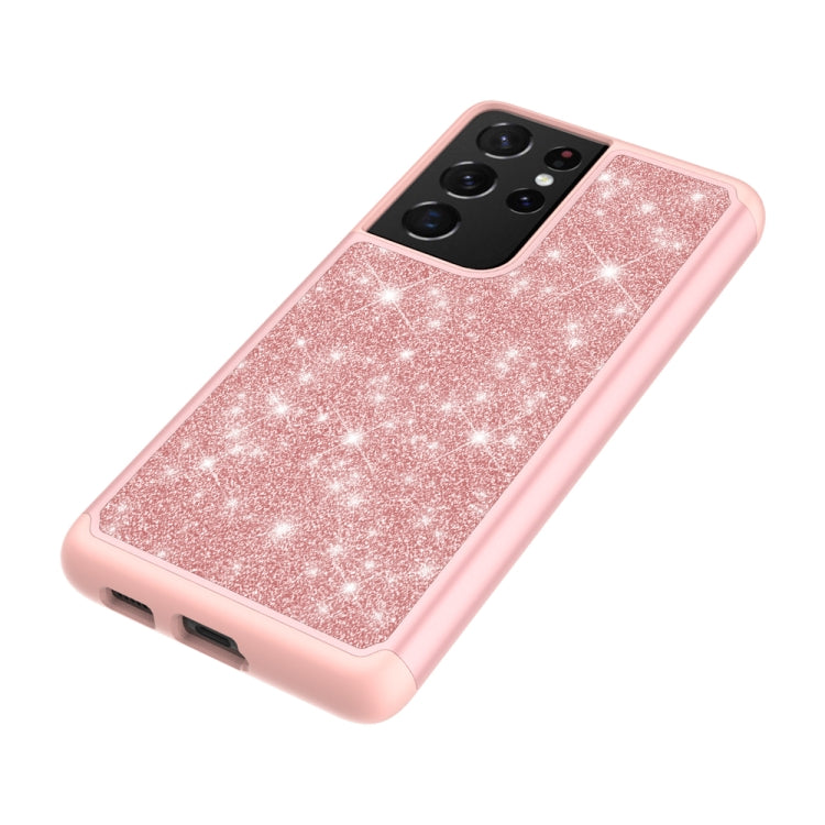 For Samsung Galaxy S21 Ultra 5G Glitter Powder Contrast Skin Shockproof Silicone + PC Protective Case