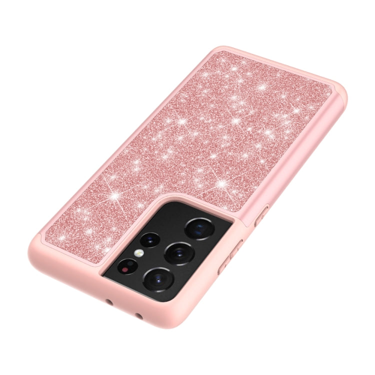 For Samsung Galaxy S21 Ultra 5G Glitter Powder Contrast Skin Shockproof Silicone + PC Protective Case
