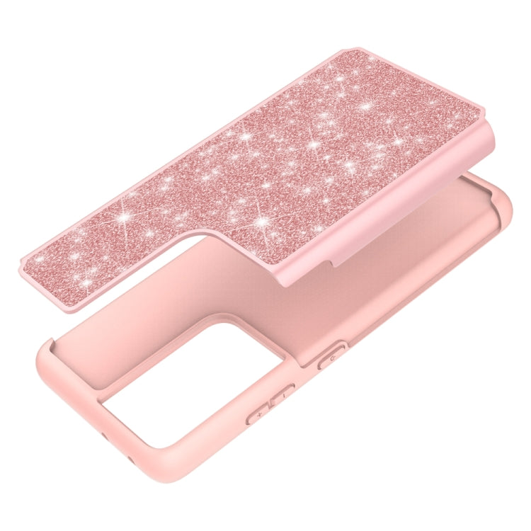 For Samsung Galaxy S21 Ultra 5G Glitter Powder Contrast Skin Shockproof Silicone + PC Protective Case