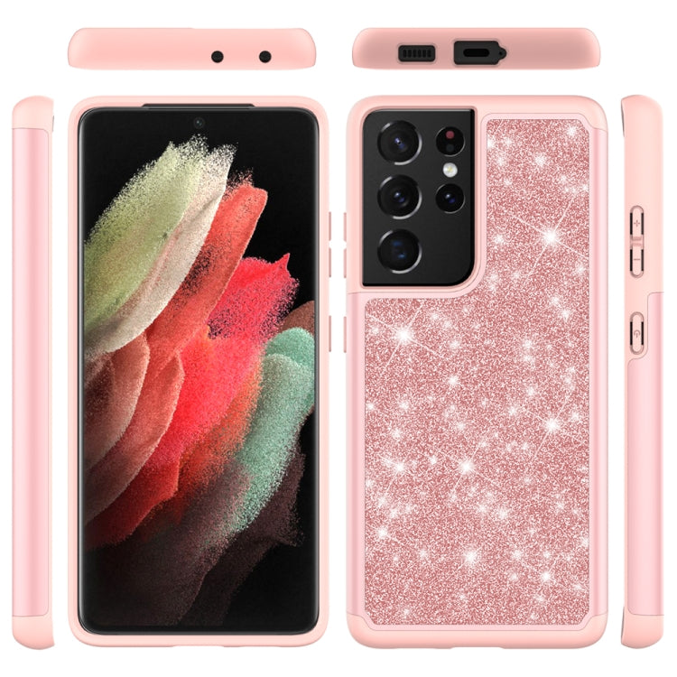 For Samsung Galaxy S21 Ultra 5G Glitter Powder Contrast Skin Shockproof Silicone + PC Protective Case