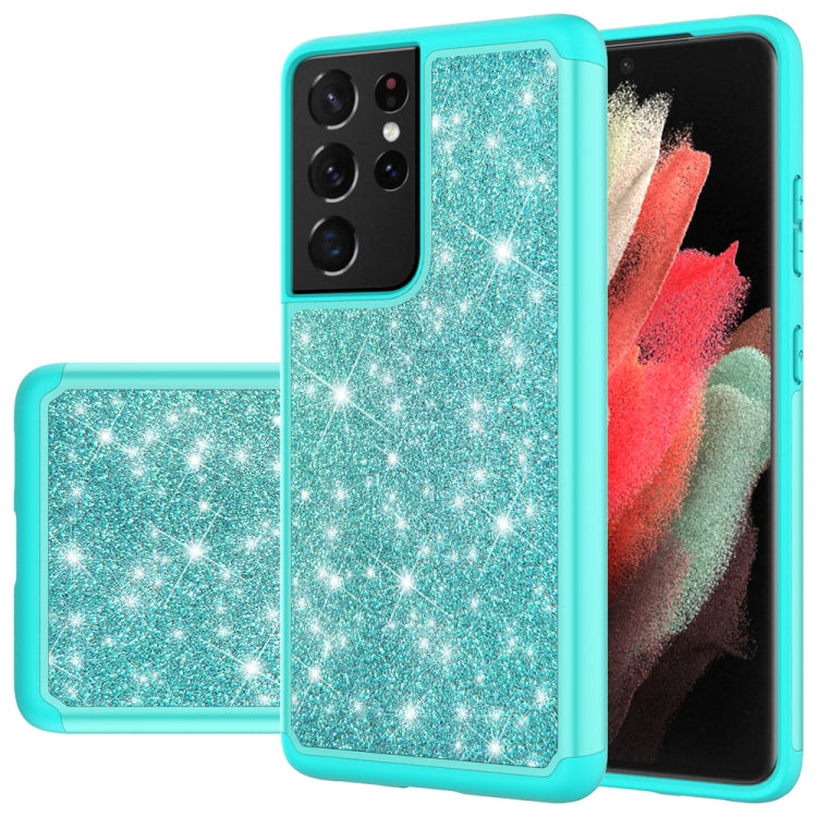 For Samsung Galaxy S21 Ultra 5G Glitter Powder Contrast Skin Shockproof Silicone + PC Protective Case