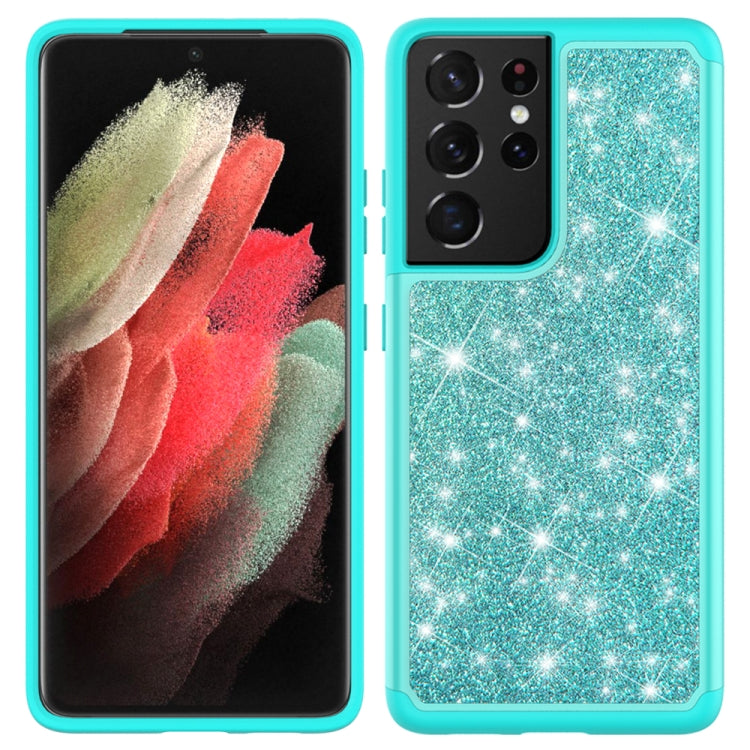 For Samsung Galaxy S21 Ultra 5G Glitter Powder Contrast Skin Shockproof Silicone + PC Protective Case