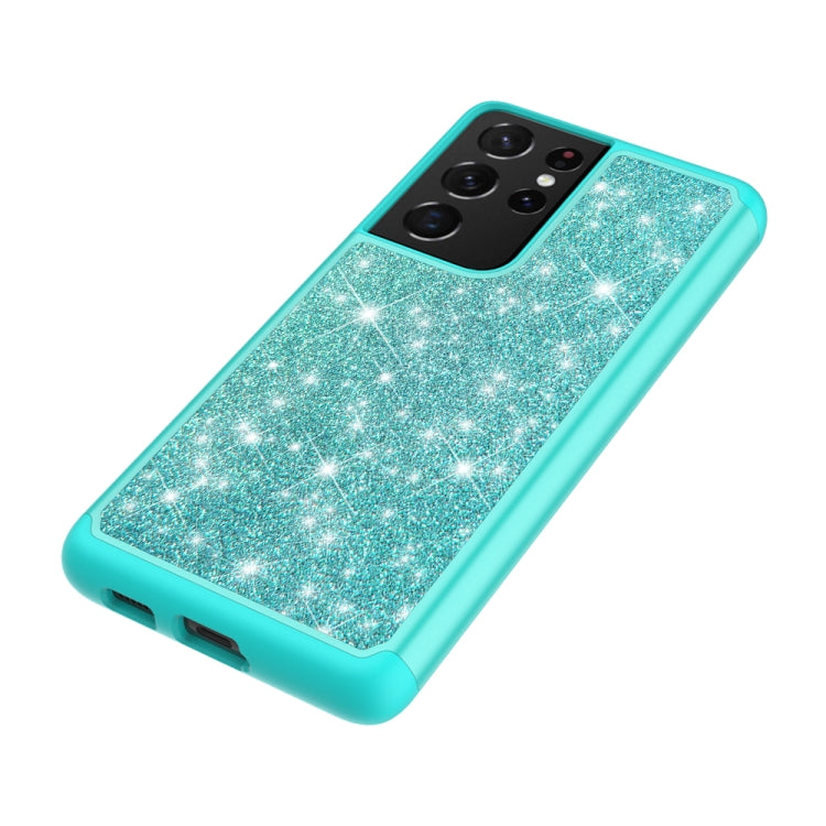 For Samsung Galaxy S21 Ultra 5G Glitter Powder Contrast Skin Shockproof Silicone + PC Protective Case