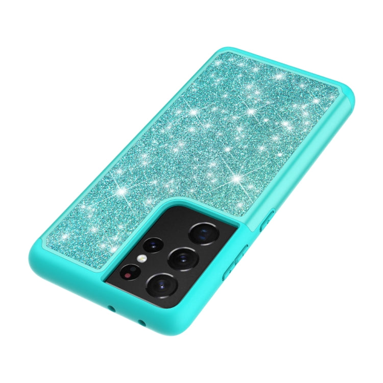 For Samsung Galaxy S21 Ultra 5G Glitter Powder Contrast Skin Shockproof Silicone + PC Protective Case