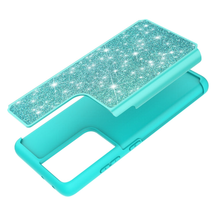 For Samsung Galaxy S21 Ultra 5G Glitter Powder Contrast Skin Shockproof Silicone + PC Protective Case