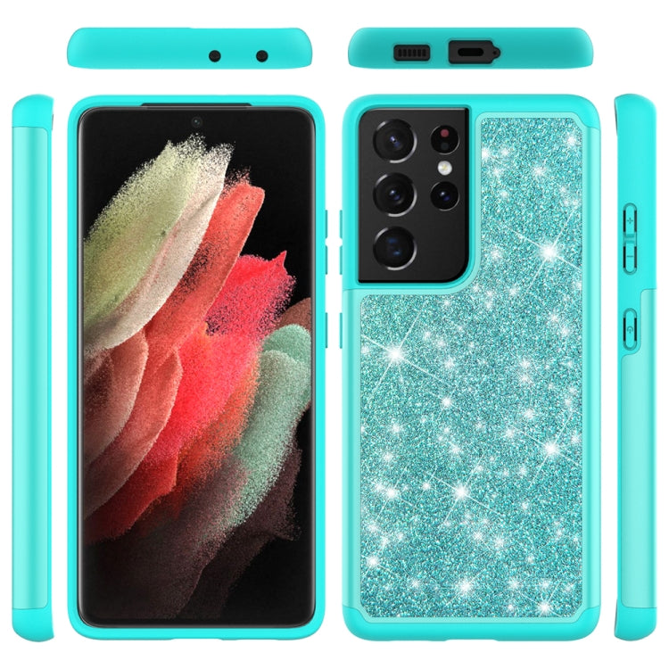 For Samsung Galaxy S21 Ultra 5G Glitter Powder Contrast Skin Shockproof Silicone + PC Protective Case
