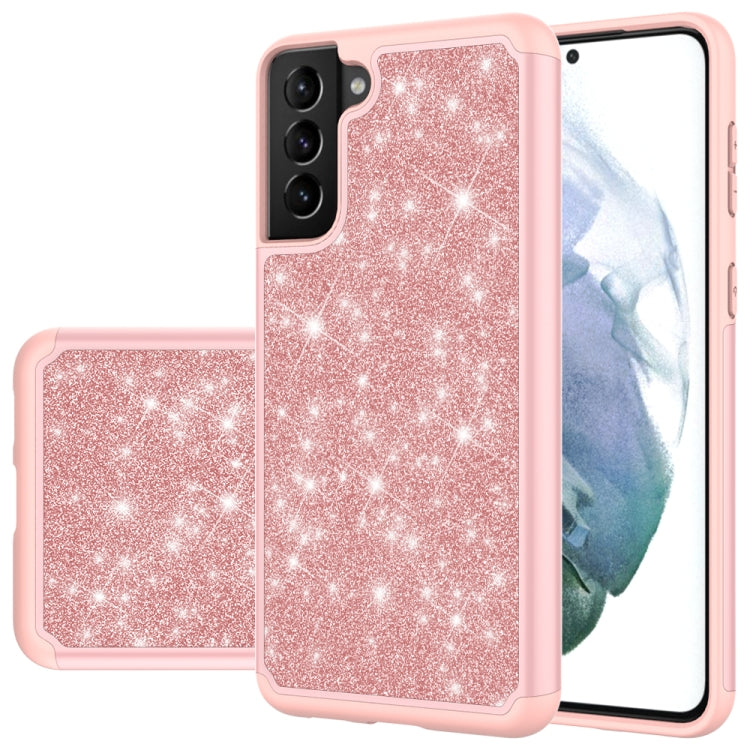For Samsung Galaxy S21+ 5G Glitter Powder Contrast Skin Shockproof Silicone + PC Protective Case