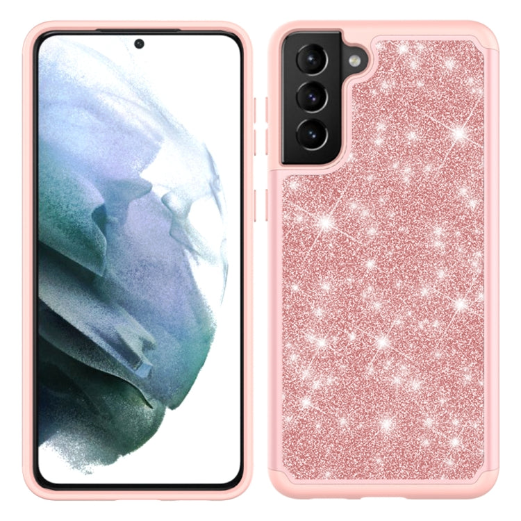 For Samsung Galaxy S21+ 5G Glitter Powder Contrast Skin Shockproof Silicone + PC Protective Case