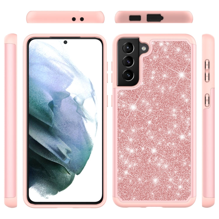For Samsung Galaxy S21+ 5G Glitter Powder Contrast Skin Shockproof Silicone + PC Protective Case