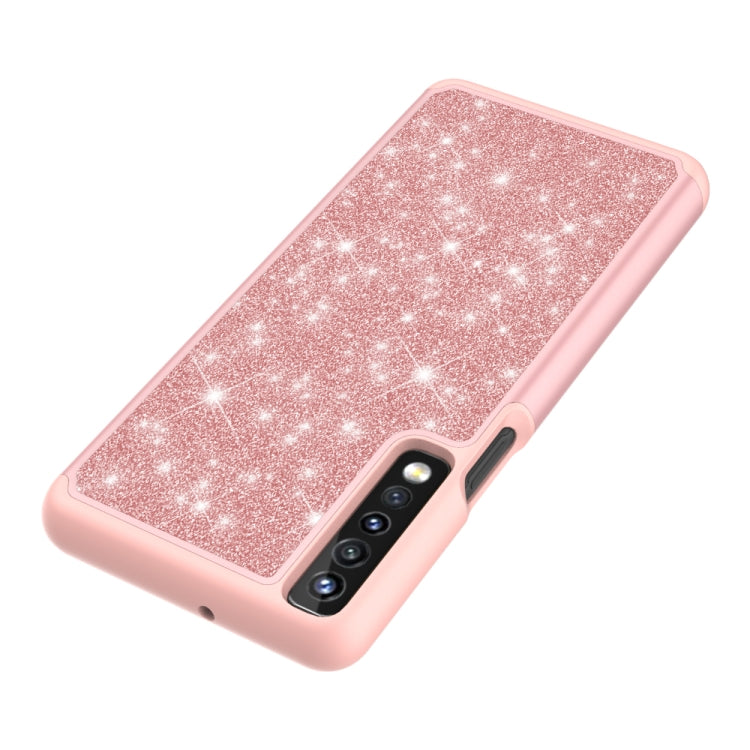 For LG Stylo 7 4G Glitter Powder Contrast Skin Shockproof Silicone + PC Protective Case