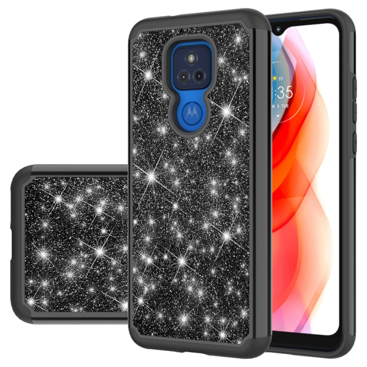 For Motorola Moto G Play (2021) Glitter Powder Contrast Skin Shockproof Silicone + PC Protective Case
