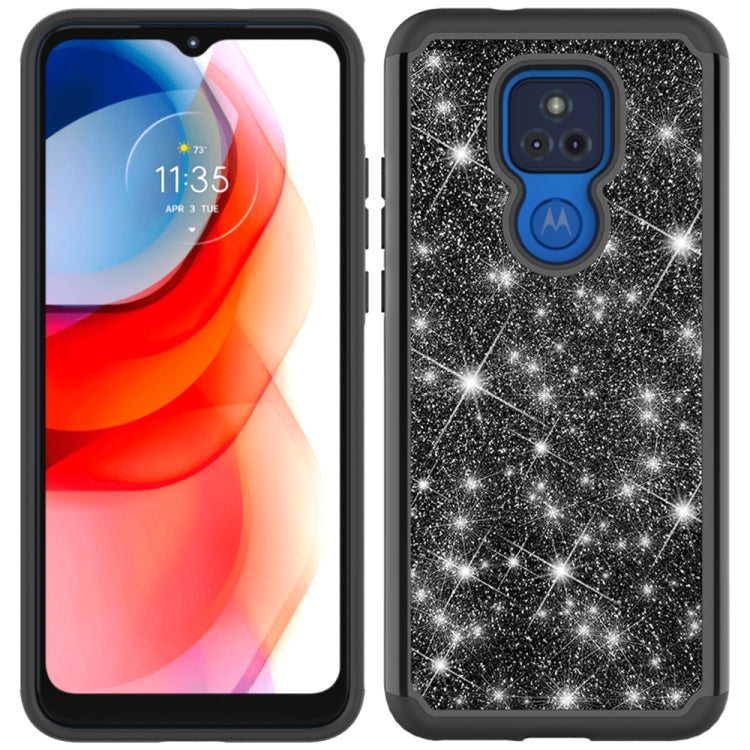 For Motorola Moto G Play (2021) Glitter Powder Contrast Skin Shockproof Silicone + PC Protective Case