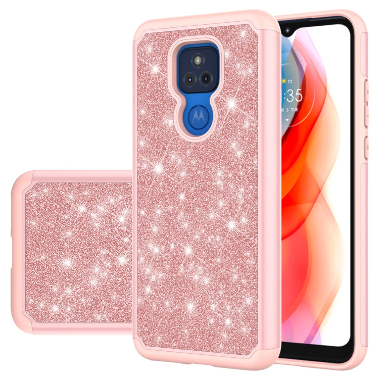For Motorola Moto G Play (2021) Glitter Powder Contrast Skin Shockproof Silicone + PC Protective Case