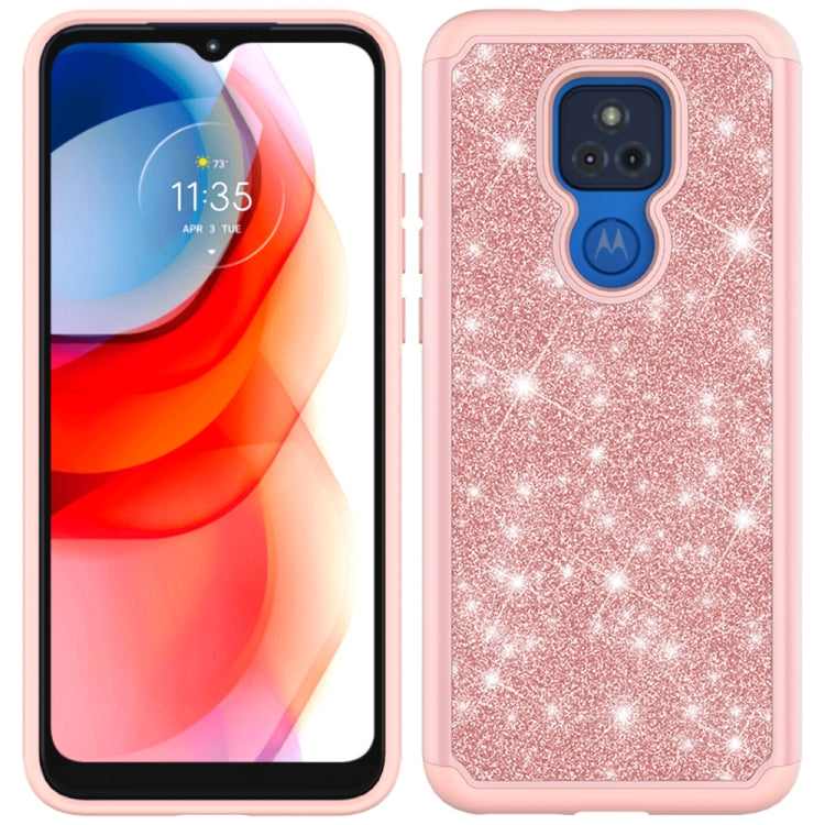 For Motorola Moto G Play (2021) Glitter Powder Contrast Skin Shockproof Silicone + PC Protective Case