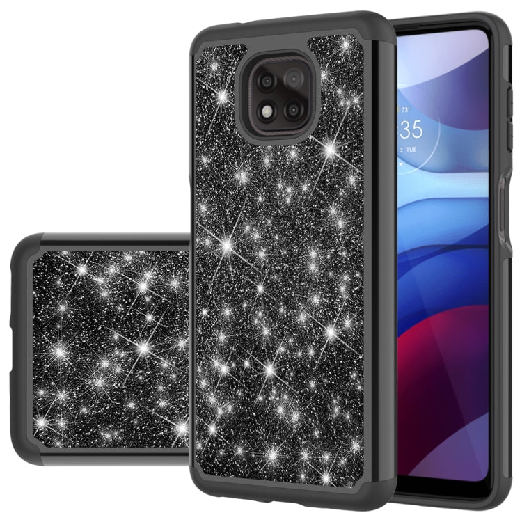 For Motorola Moto G Power (2021) Glitter Powder Contrast Skin Shockproof Silicone + PC Protective Case