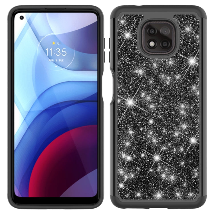 For Motorola Moto G Power (2021) Glitter Powder Contrast Skin Shockproof Silicone + PC Protective Case