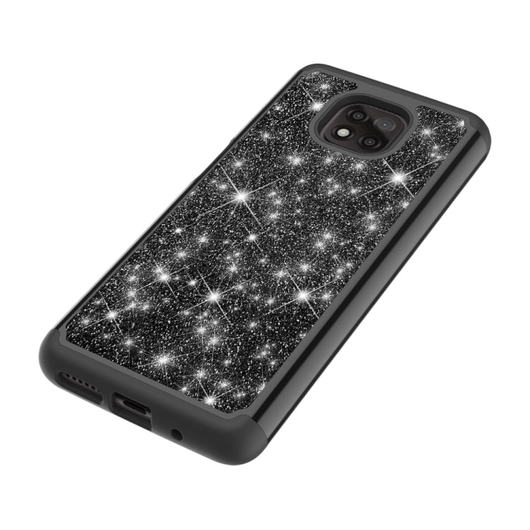For Motorola Moto G Power (2021) Glitter Powder Contrast Skin Shockproof Silicone + PC Protective Case