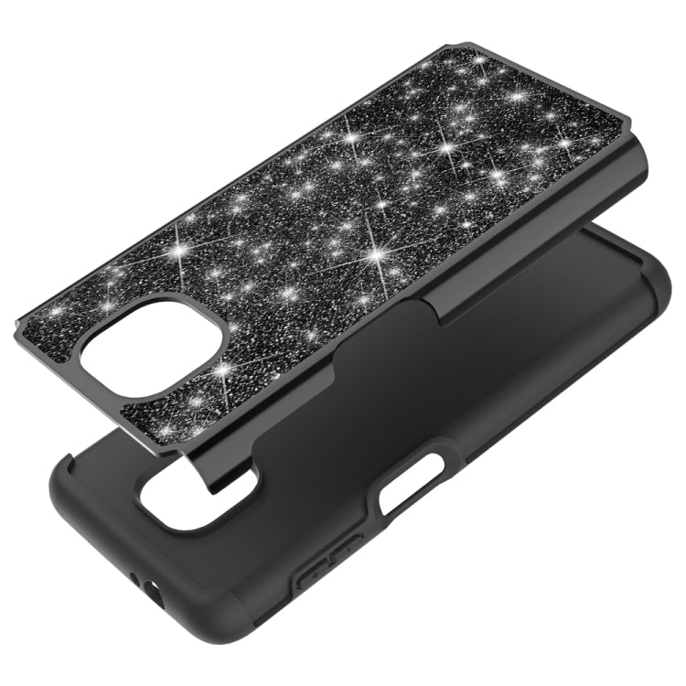 For Motorola Moto G Power (2021) Glitter Powder Contrast Skin Shockproof Silicone + PC Protective Case