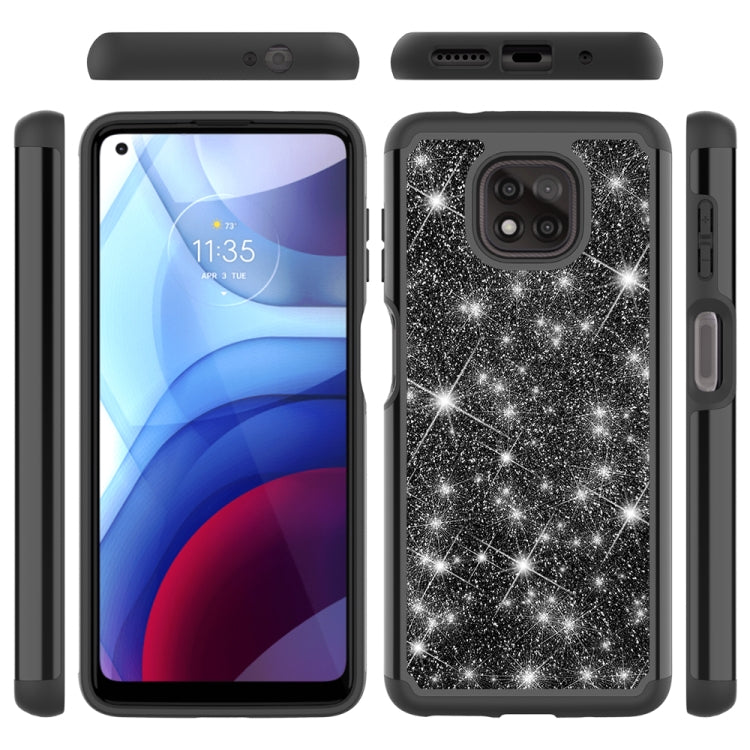 For Motorola Moto G Power (2021) Glitter Powder Contrast Skin Shockproof Silicone + PC Protective Case
