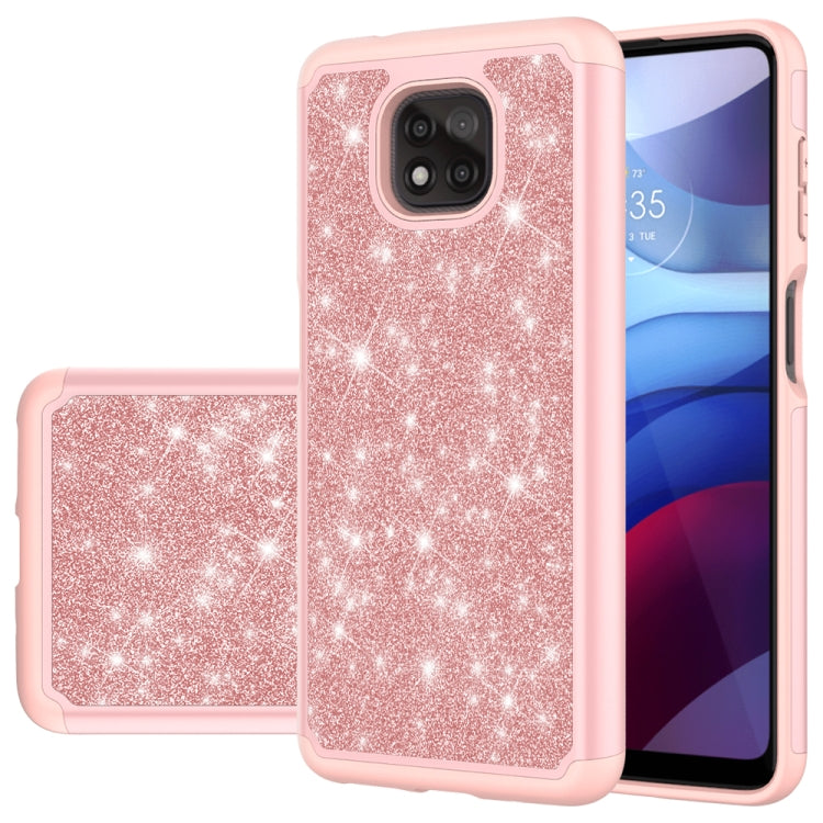 For Motorola Moto G Power (2021) Glitter Powder Contrast Skin Shockproof Silicone + PC Protective Case
