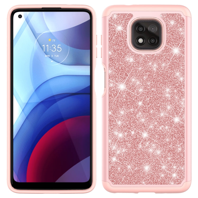 For Motorola Moto G Power (2021) Glitter Powder Contrast Skin Shockproof Silicone + PC Protective Case
