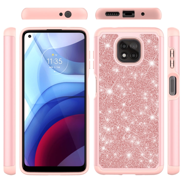 For Motorola Moto G Power (2021) Glitter Powder Contrast Skin Shockproof Silicone + PC Protective Case