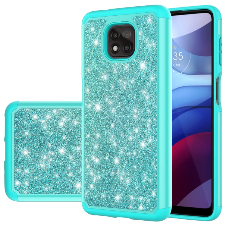 For Motorola Moto G Power (2021) Glitter Powder Contrast Skin Shockproof Silicone + PC Protective Case