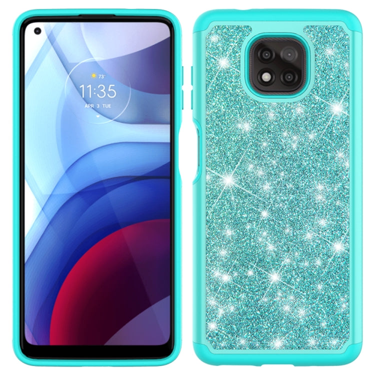 For Motorola Moto G Power (2021) Glitter Powder Contrast Skin Shockproof Silicone + PC Protective Case