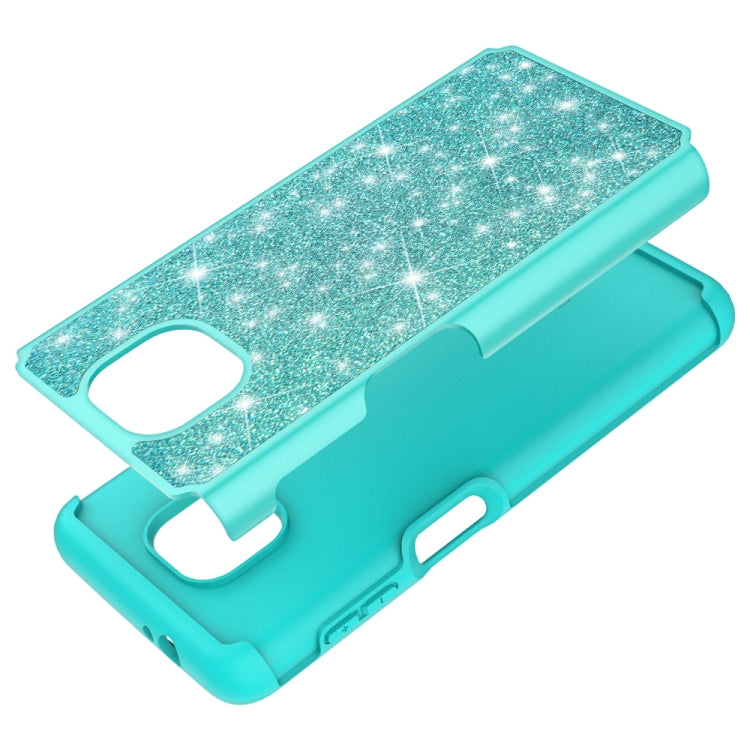 For Motorola Moto G Power (2021) Glitter Powder Contrast Skin Shockproof Silicone + PC Protective Case