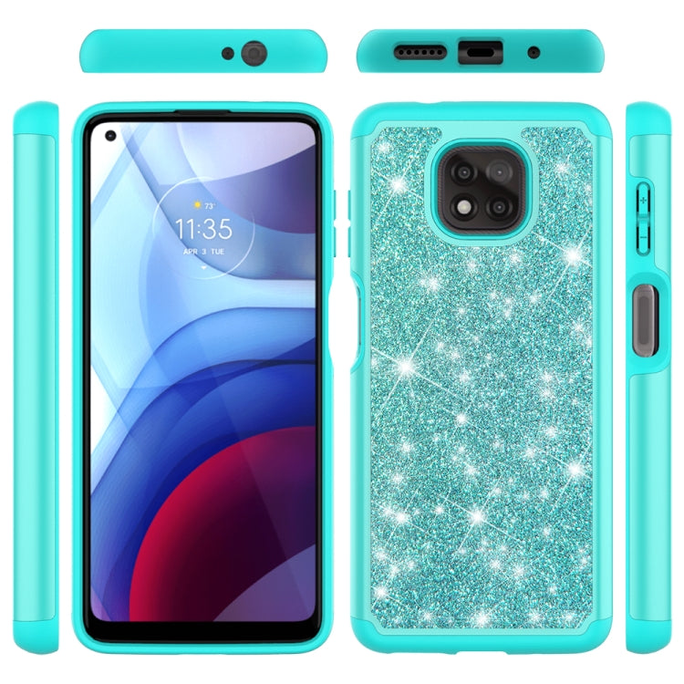 For Motorola Moto G Power (2021) Glitter Powder Contrast Skin Shockproof Silicone + PC Protective Case